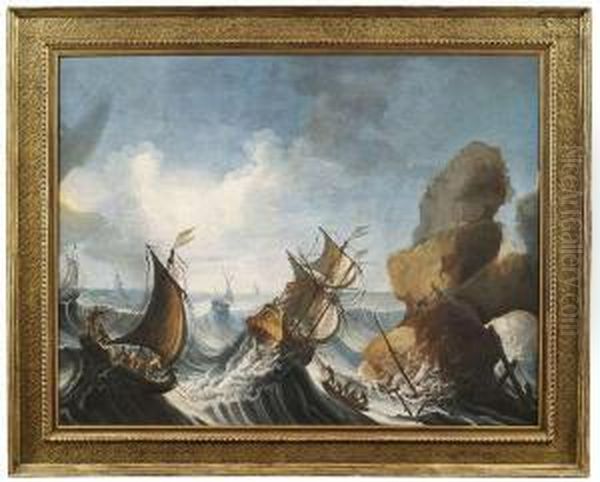 Sailingships In Rough Sea At A Rocky Coast - view 1