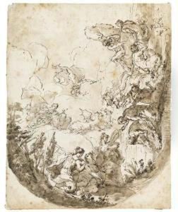 Etude De Plafond Avec Neptune Sur Son Char Entoure De Tritons Et De Nymphes