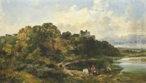 Figures And A Horse By A River, A Castle In The Distance