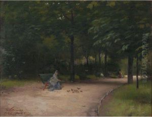 Feeding Birds In The Park by Paul Peel