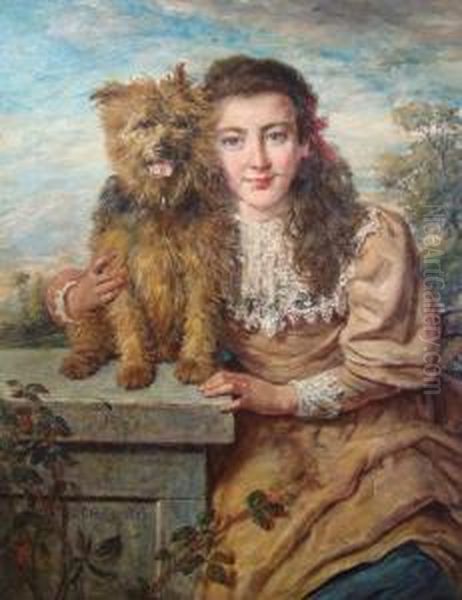 ' Playfellows ' A Young Girl Wearing A Pink Lace Trimmed Dress - view 1