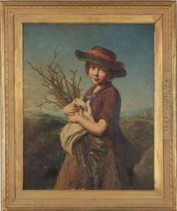 Portrait Of A Young Girl With Twigs by John Thomas Peele