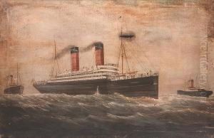 The Liner Carmania And Other Cunard Steamers At Sea