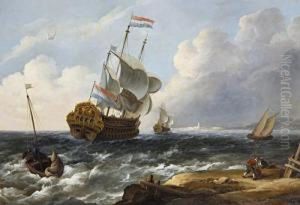 A Dutch Man-o'-war Offshore In Choppy Seas