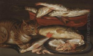 A Cat Sitting By A Bowl Of Fish