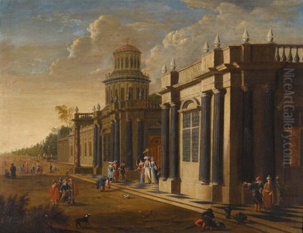Elegant Figures In Oriental Costume By A Palace - view 1