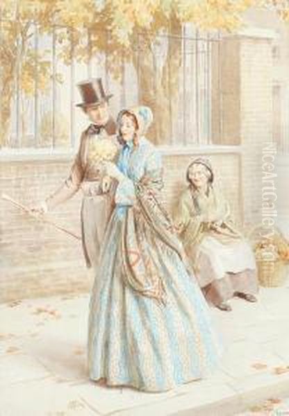 Young Couple And A Flower Seller In The Street - view 1