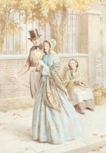Young Couple And A Flower Seller In The Street by Frederick Pegram