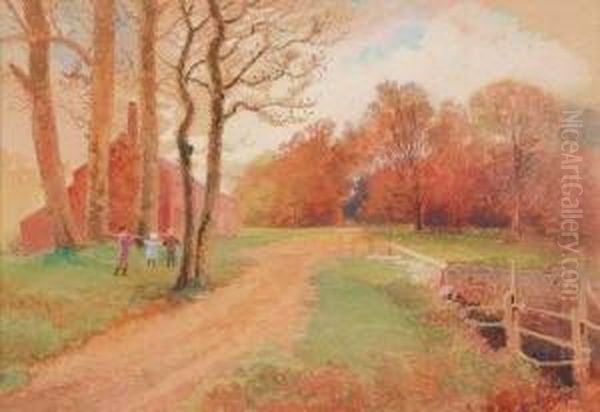 Autumn Scene With Children,
 Signed Lower Right - view 1