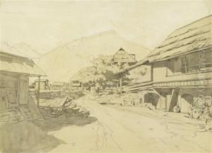 Austrian Farmyard by Eduard Peithner Von Lichtenfels