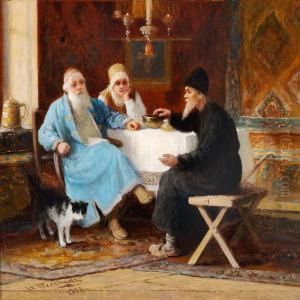 Figures Sitting At A Table by Ivan Andreevich Pelevin