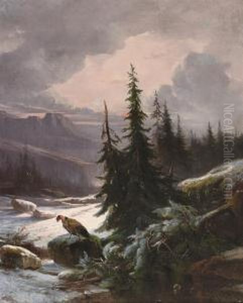 Bird Of Prey In A Winter Landscape - view 1