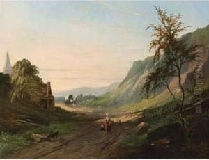 Figures And A Horsedrawn Carriage In A Mountainous Landscape