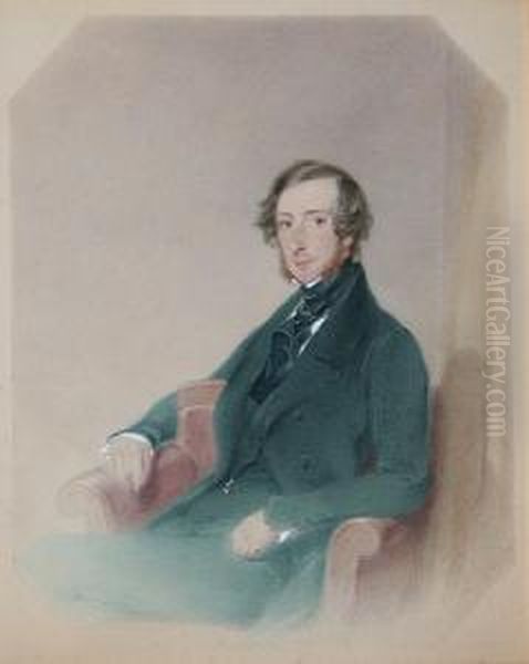 A Gentleman, Three-quarter Length, Seated Wearing A Dark Suit; A Lady, Three-quarter Length, Seated Wearing A White Chiffon And Silk Dress - view 1