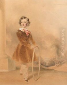 A Portrait Of A Young Boy, Full-length, Holding A Hoop And A Whipin An Open Landscape