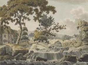 Elegant Figures Resting By A River, Possibly Ivy Bridge,devon by Thomas Kent Pelham