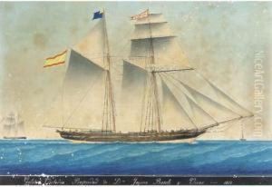 The Spanish Topsail Schooner Victoria In Two Positions Off Marseilles by Louis Antoine Victor Pellegrin