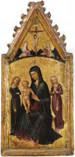 Madonna In Trono Col Bambino E Angeli,in Alto La Crocifissione E Santi - view 1