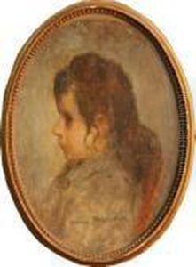 "portrait D'une Jeune Fille" Huile Sur Panneau,signe En Bas Au Centre 2 X 14 Cm by Leonce Pelletier