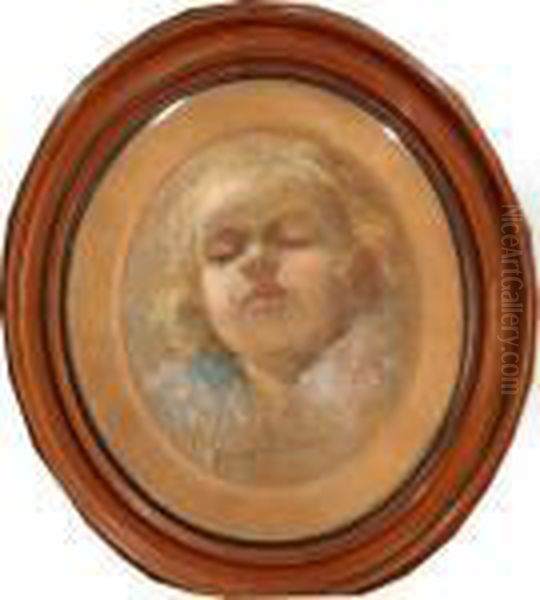 "sommeil D'enfant" Pastel, Signe En Bas, Formeovale 25 X 2 Cm - view 1