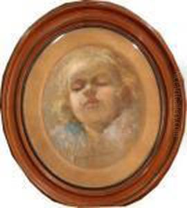 "sommeil D'enfant" Pastel, Signe En Bas, Formeovale 25 X 2 Cm by Leonce Pelletier
