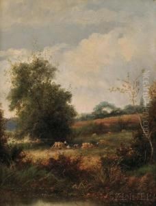 Landscape With Peasants At Harvest by Leon Germain Pelouse