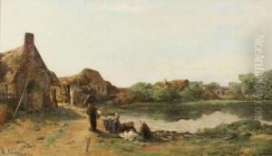 Les
Lavandieres Pres De L'etang by Leon Germain Pelouse
