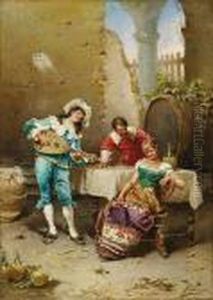 Galante Szene Mit Einemkavalier, Einer Dame Und Einem Lautenspieler by Francesco Peluso