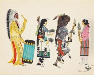 Depicting A Ceremonial Procession, Signed Lower Right "quah Ah - Tonita Pena", Framed And Matted by Tonita Pena