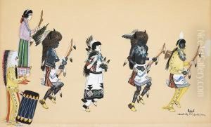 Depicting A Pueblo Ceremonial With Six Participants by Tonita Pena