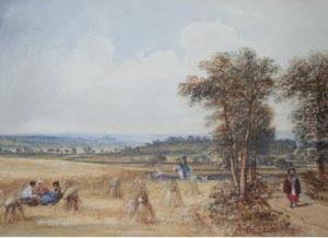 An Open Summer Landscape With Harvesters Resting by Aaron Edwin Penley