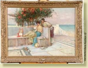 Femmes Antiques A La Lecture Sur La Terrasse by Domenico Pennacchini