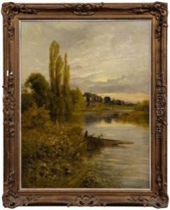 Fisherman In Boat At The Edge Of A River by Harry Pennell