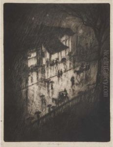 Rainy Night, Charing Cross Shops (wuerth 274) by Joseph Pennell