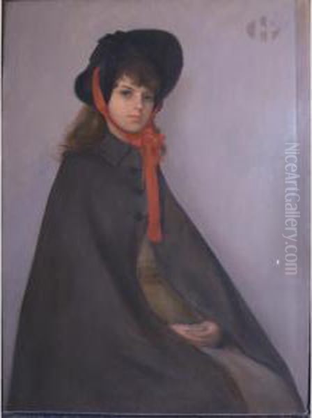 Portrait Of A Young Woman In A Cloak And A Bonnet Tied With A Red Ribbon - view 1