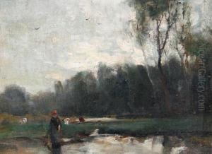 A Woman Walking Through A Field by Arthur Douglas Peppercorn