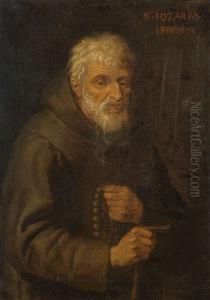 Portret Van Een Oude Monnik Van 99 Jaar Met Rozenkrans Enwandelstok. by Marten Pepijn