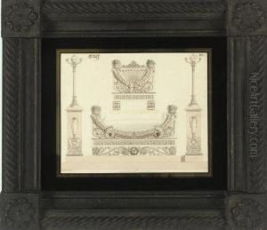 Furniture Design For A Lit-en-bateau And Two Candelabra by Charles Percier