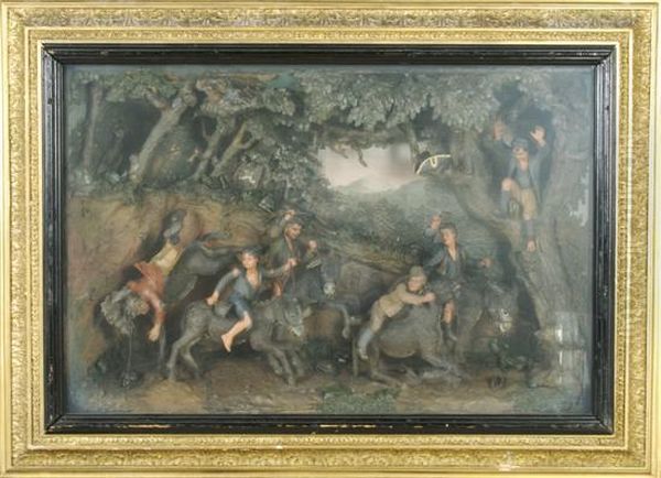 A Humorous Scene Involving Six Young Men Riding Donkeys Through The Forest - view 1