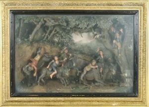 A Humorous Scene Involving Six Young Men Riding Donkeys Through The Forest by Samuel Percy