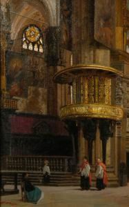 "interno Del Duomo Di Milano" Olio Su Tela Firmato In Basso A Sinistra. In Cornice