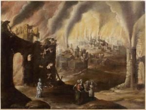 Loth Et Ses Filles Fuyant Sodome En Flammes by Diogo Pereira
