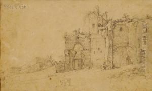 Landscape With A Figure And A Farm Animal by Nicolas Perelle