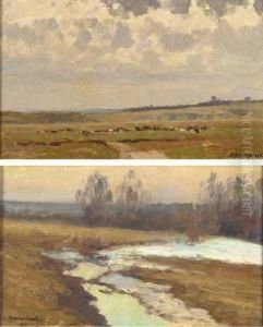 A Pair Of Russian Landscapes by Wladimir Wassiliew. Perepletchikoff