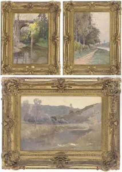 River Landscape At Dusk; A Riverside Path; And Before The Bridge - view 1