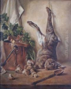 Nature Morte Au Lapin Et A La Marmite En Cuivre by G. Perier