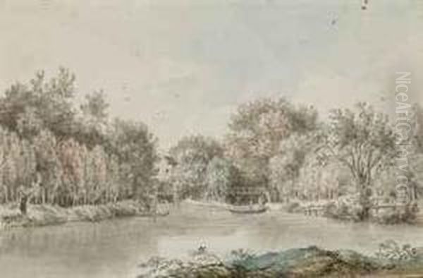Paysage Fluvial, Des Barques A L'arriere-plan - view 1