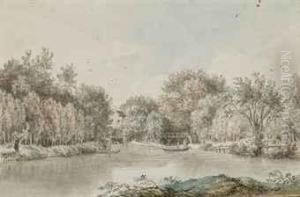 Paysage Fluvial, Des Barques A L'arriere-plan Paysage Fluvial, Des Barques A L'arriere-plan