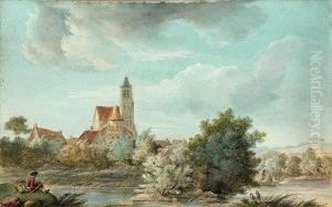 Paysage Anime Au Pecheurs Devant Une Eglise