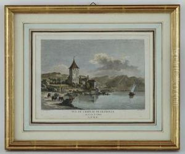 Vue Du Chateau De Glerolle Et Vue D'une Frabrique A Morges - view 1